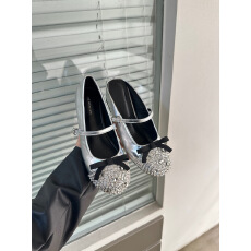 2026新款串珠银色玛丽珍一字浅口单鞋内增高坡跟半拖女