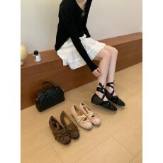 批发2026秋季新款单鞋芭蕾舞鞋绸缎绑带两穿玛丽珍内增高
