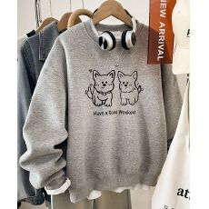 批发原版面料纯棉华棉刺绣大码<b class='q'>女装</b>无帽圆领卫衣2025新款爆款胖mm上衣