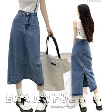 批发复古休闲春夏新款<b class='q'>牛仔</b>半身裙女中长款高腰显瘦百搭后开叉包臀裙子