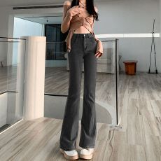 批发个性潮流夏季复古做旧辣妹牛仔<b class='q'>裤</b>女高腰微喇<b class='q'>裤</b><b class='q'>提</b><b class='q'>臀</b>显瘦喇叭<b class='q'>裤</b>子