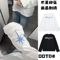 批发260克92涤纶8氨纶 美式复古星星上衣女潮牌<b class='q'>长袖</b><b class='q'>T</b><b class='q'>恤</b>宽松情侣装男女