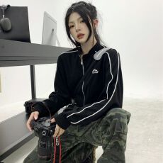 批发原版面料美式辣妹小个子外套女秋季新款宽松显瘦复古短款<b class='q'>开衫</b>上衣