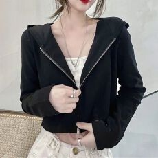 批发6535鱼鳞秋季长袖连帽卫衣宽松韩版拉链开衫<b class='q'>棒球</b>服短<b class='q'>外套</b>