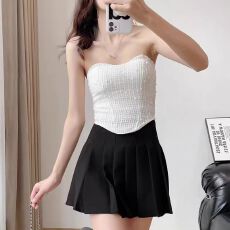 批发法式小香风美背女夏季新款带胸垫<b class='q'>透明</b><b class='q'>肩带</b>辣妹修身性感上衣