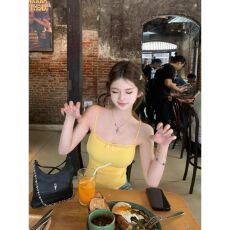 批发纯色<b class='q'>蕾丝</b>边蝴蝶结吊带背心女夏修身纯欲性感辣妹短款无袖上衣外穿