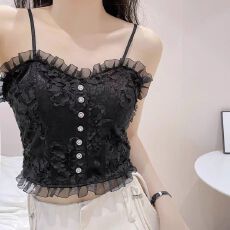 批发纯欲花边风<b class='q'>可爱</b>吊带背心女夏季外穿内搭辣妹蕾丝短款纯色百搭上衣