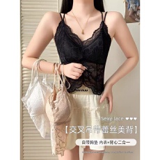 批发美背内衣一体式背心吊带<b class='q'>文胸</b><b class='q'>蕾丝</b>性感裹胸夏内搭带胸垫打底外穿