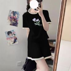 批发大码时尚宽松休闲运动服套装女夏季新款小个子短袖短裤两件套