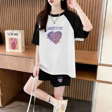 夏季新款短袖短裤套装女撞色大码时尚洋气减龄显瘦休闲运动两件套