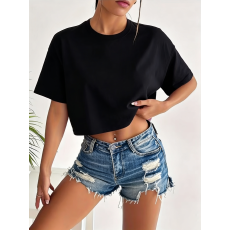 批发牛奶丝<b class='q'>短袖</b>恤女新款夏季宽松显瘦设计感短款上衣一件代发联系店长