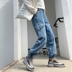 批发休闲初秋季新款潮流水洗高腰女港风<b class='q'>九分</b>裤<b class='q'>牛仔裤</b>工装裤ins时尚