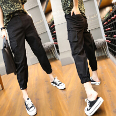 批发休闲初秋季新款潮流水洗高腰女港风<b class='q'>九分</b>裤<b class='q'>牛仔裤</b>工装裤ins时尚