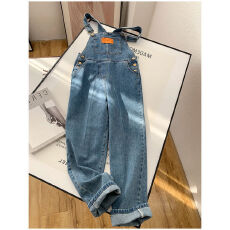 批发复古牛仔背带裤女秋季酷盐系设计感小众高腰直筒宽松<b class='q'>阔</b><b class='q'>腿</b><b class='q'>连体裤</b>子