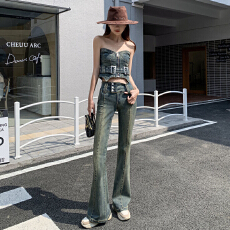 批发复古毛边微喇牛仔<b class='q'>裤</b>女秋季<b class='q'>修身</b>直筒高腰显瘦马蹄长<b class='q'>裤</b>百搭拖地<b class='q'>裤</b>