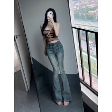 批发复古毛边微喇牛仔<b class='q'>裤</b>女秋季<b class='q'>修身</b>直筒高腰显瘦马蹄长<b class='q'>裤</b>百搭拖地<b class='q'>裤</b>