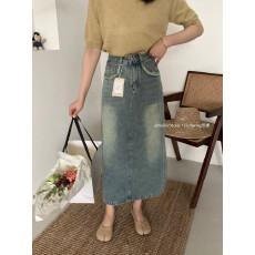 批发复古开叉牛仔半身裙女2025年春夏新款设计感高腰显瘦A字中长裙子
