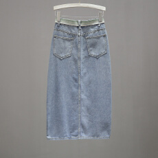 批发开叉复古高腰显瘦百搭牛仔洗水半身裙女春秋夏新款中长款包臀裙子