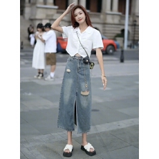 批发大码2026年新款复古破洞开叉牛仔半身裙女学生高腰宽松显瘦中长裙