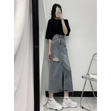 批发大码2026年新款复古破洞开叉牛仔半身裙女学生高腰宽松显瘦中长裙