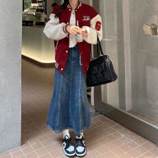 批发2026年秋季通勤蓝色高腰裙身鱼尾中长裙半身裙牛仔半裙