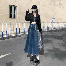 批发2026年秋季通勤蓝色高腰裙身鱼尾中长裙半身裙牛仔半裙