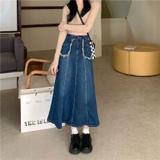 批发2026年秋季通勤蓝色高腰裙身鱼尾中长裙半身裙牛仔半裙