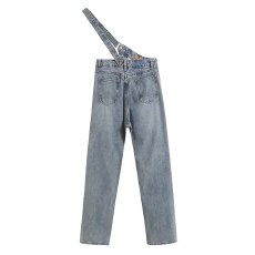 批发潮流背带原宿吊带牛仔裤高腰女气质流行文艺日系春秋新款直筒长裤