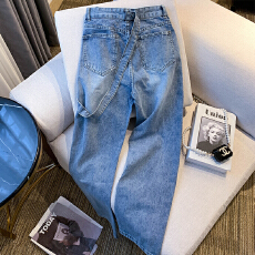 批发潮流背带原宿吊带牛仔裤高腰女气质流行文艺日系春秋新款直筒长裤