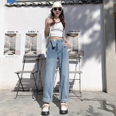 批发潮流背带原宿吊带牛仔裤高腰女气质流行文艺日系春秋新款直筒长裤