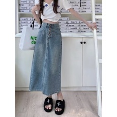 批发高质量秋季高腰宽松显瘦中长款开叉裙气质百搭复古牛仔半身裙