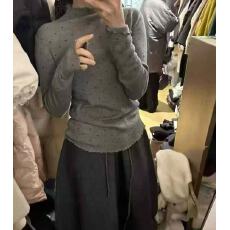 批发韩系半高领波点针织<b class='q'>打底</b>衫女早秋季巨好看别致毛衣内搭木耳边<b class='q'>上衣</b>
