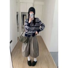 批发高级感条纹毛衣<b class='q'>针织</b>衫女2025秋冬韩系宽松长袖外搭开衫上衣短外套