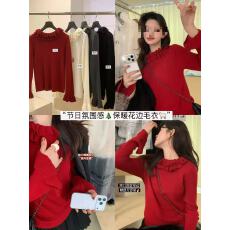 批发洋气别致荷叶领毛衣女内搭冬季独特设计感<b class='q'>上衣</b>喇叭袖针织打底衫女