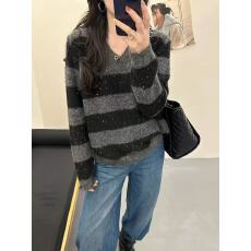 批发复古条纹毛衣女<b class='q'>冬</b>季慵懒高级感设计感修身辣妹长袖打底针织衫上衣