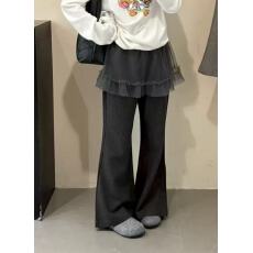 批发韩版高腰网纱屁帘裙微喇<b class='q'>裤</b>2025年冬季新款假两件洋气<b class='q'>显瘦</b>拖地长<b class='q'>裤</b>