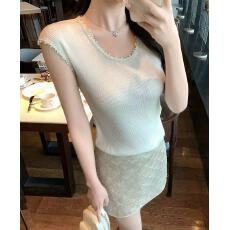 批发2026夏季新款韩版设计感钉珠针短袖针织衫小众减龄百搭修身上衣女