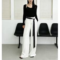 批发韩版chic通勤风高腰阔腿长裤女<b class='q'>春</b>季2026新款丝巾腰带百搭休闲长裤