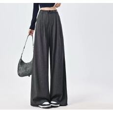 批发2026年韩系灰色阔腿西装裤女<b class='q'>春</b>季高级感宽松垂感显瘦直筒裤子ins