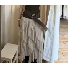 批发法式春季重工设计感不规则松紧腰飘逸荷叶边仙女半身裙a字长裙ins