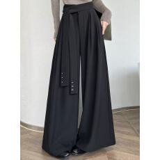 批发2026新款高腰绑带西装阔腿裤女通勤宽松垂感直筒裤休闲拖地长裤子