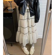 法式浪漫拼色压褶重工半身长裙2026新款春夏气质飘逸灵动A字裙子