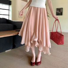 批发2026法式温柔风网纱半身裙女高腰显瘦垂感不规则A字长裙百搭裙子
