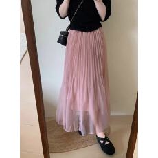 批发法式复古压褶工艺松紧腰设计感大摆<b class='q'>半身裙</b>女夏款简约显瘦百搭长裙