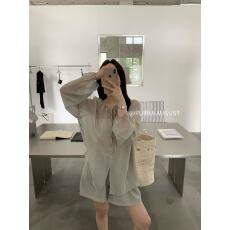 批发清冷松弛感薄款宽松系带<b class='q'>衬衫女</b>2026夏季新款慵懒感阔腿短裤两件套