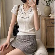 批发轻熟风POLO衫短袖<b class='q'>T</b><b class='q'>恤</b><b class='q'>女</b>夏季薄款韩版修身显瘦针织衫休闲翻领上衣