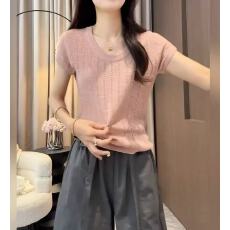 批发韩版纯欲气质修身百搭u领<b class='q'>针织衫</b>女夏季镂空设计感薄款短袖<b class='q'>打底衫</b>
