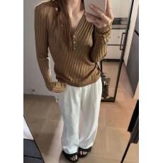 批发韩系新款法式<b class='q'>V领</b>坑条针织衫女长袖纽扣修身内搭打底毛衣气质上衣