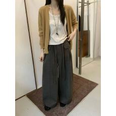 批发复古美式休闲松紧系带阔腿裤<b class='q'>女</b>秋季减龄设计感口袋遮肉显瘦弯刀裤