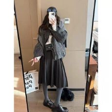 批发韩系学院风复古毛呢百褶裙<b class='q'>女</b>秋冬松紧高腰显瘦休闲百搭a字短裙<b class='q'>女</b>